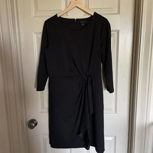 Ann Taylor Womens Wrap Dress Black Stretch Scoop Neck 3/4 Sleeve Above Knee 10